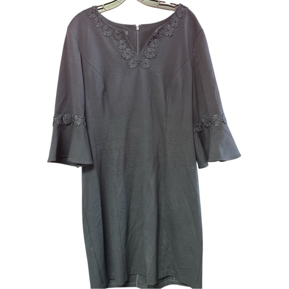 Talbots Blue V-Neck Sheath Dress with 3/4 Bell Sleeves - Picture 8 of 8